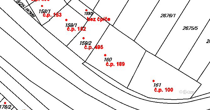 Bystřice pod Hostýnem 189 na parcele st. 160 v KÚ Bystřice pod Hostýnem, Katastrální mapa