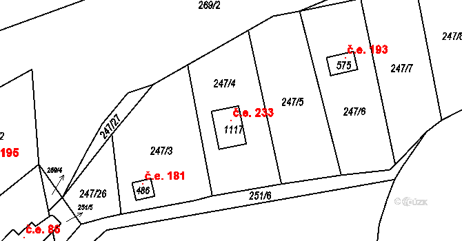 Černý Vůl 233, Statenice na parcele st. 1117 v KÚ Statenice, Katastrální mapa