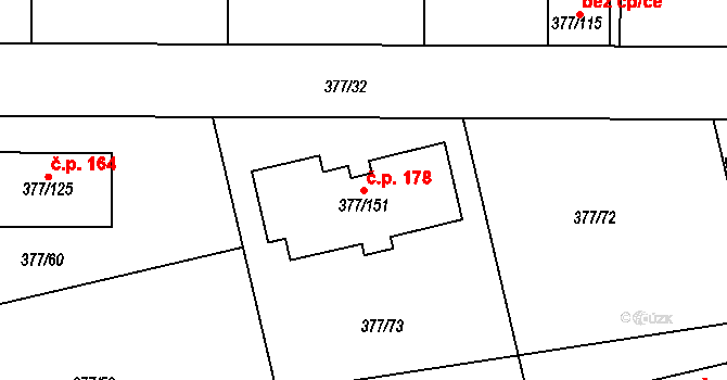 Háje 178 na parcele st. 377/151 v KÚ Háje u Příbramě, Katastrální mapa