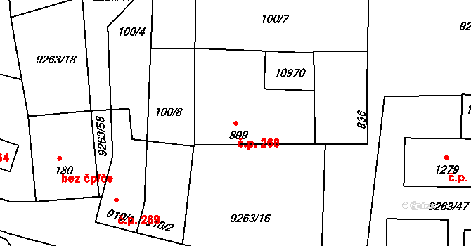 Dyjákovice 268 na parcele st. 899 v KÚ Dyjákovice, Katastrální mapa