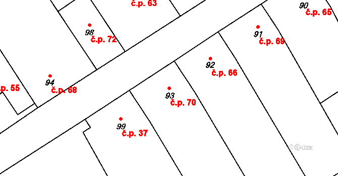 Džbánice 70 na parcele st. 93/1 v KÚ Džbánice, Katastrální mapa