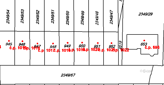Hrušovany nad Jevišovkou 1020 na parcele st. 950 v KÚ Hrušovany nad Jevišovkou, Katastrální mapa