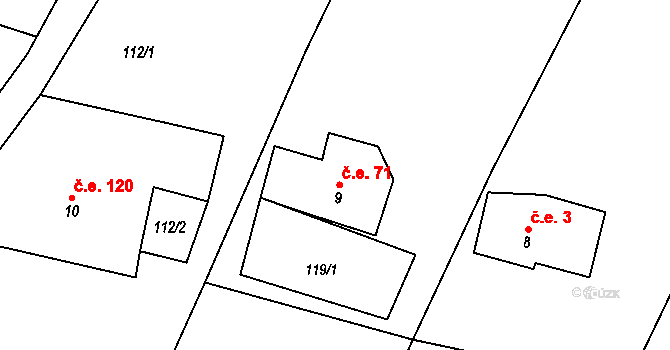 Královka 71, Šluknov na parcele st. 9 v KÚ Královka, Katastrální mapa
