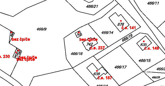 Vranov nad Dyjí 237 na parcele st. 742 v KÚ Vranov nad Dyjí, Katastrální mapa