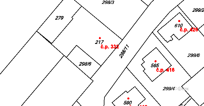 Rokytnice 332 na parcele st. 217 v KÚ Rokytnice u Přerova, Katastrální mapa