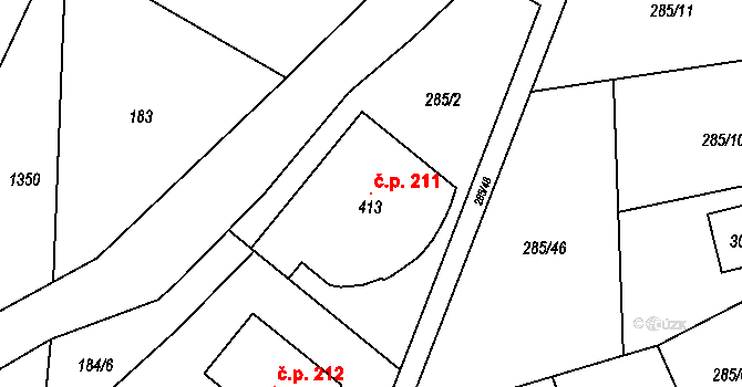 Čistá v Krkonoších 211, Černý Důl na parcele st. 413 v KÚ Čistá v Krkonoších, Katastrální mapa