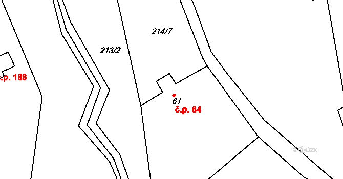 Chotouň 64, Pohoří na parcele st. 61 v KÚ Pohoří u Prahy, Katastrální mapa