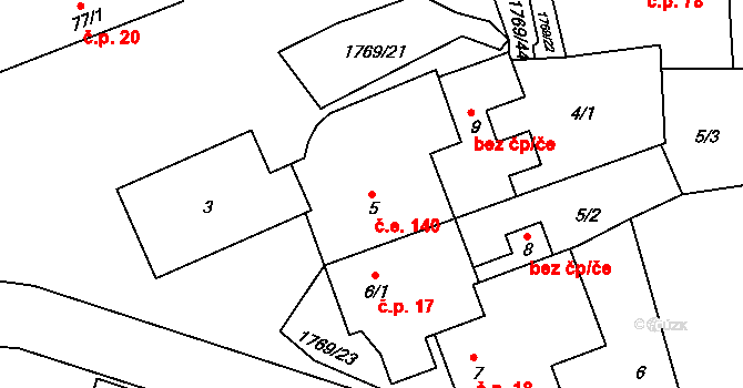 Bratronice 140 na parcele st. 5 v KÚ Bratronice u Kladna, Katastrální mapa