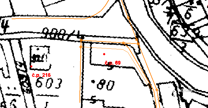 Knovíz 69 na parcele st. 80 v KÚ Knovíz, Katastrální mapa