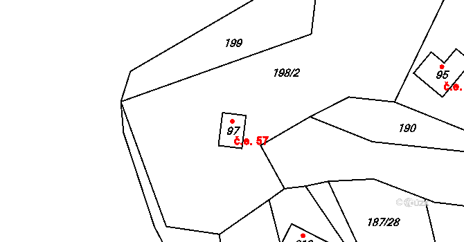Heroltice 57 na parcele st. 97 v KÚ Heroltice u Tišnova, Katastrální mapa