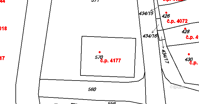 Bohuslavice 4177, Kyjov na parcele st. 570 v KÚ Bohuslavice u Kyjova, Katastrální mapa
