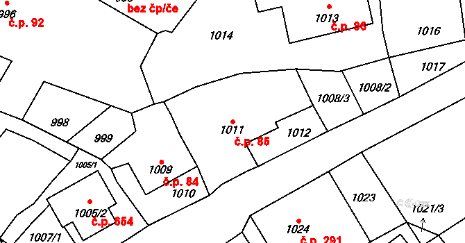 Moravský Beroun 85 na parcele st. 1011 v KÚ Moravský Beroun, Katastrální mapa
