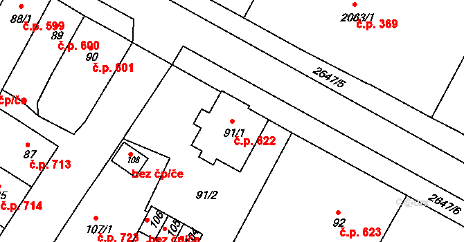 Rýmařov 622 na parcele st. 91/1 v KÚ Rýmařov, Katastrální mapa