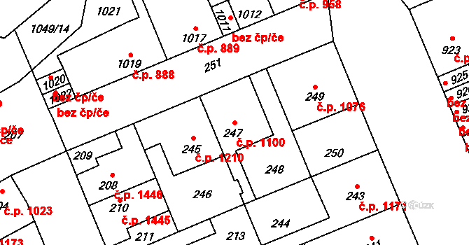 Kročehlavy 1100, Kladno na parcele st. 247 v KÚ Kročehlavy, Katastrální mapa