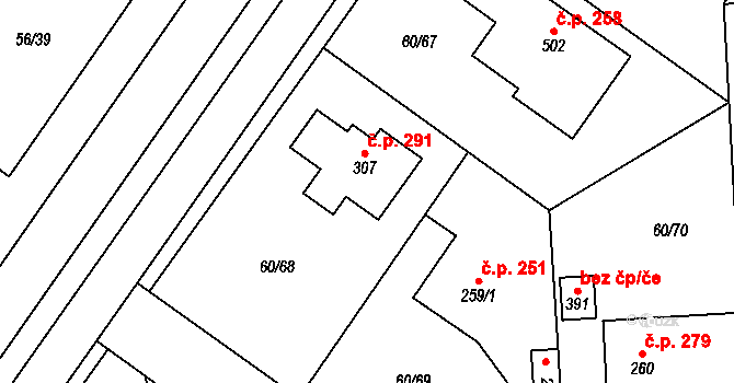 Hovorčovice 291 na parcele st. 307 v KÚ Hovorčovice, Katastrální mapa