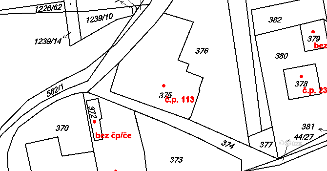 Zaječov 113 na parcele st. 375 v KÚ Zaječov, Katastrální mapa