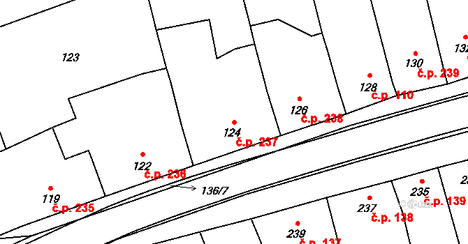 Grygov 237 na parcele st. 124 v KÚ Grygov, Katastrální mapa