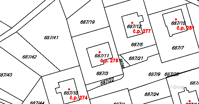 Děčín VII-Chrochvice 278, Děčín na parcele st. 687/11 v KÚ Chrochvice, Katastrální mapa