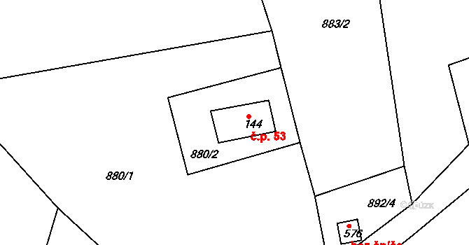 Končiny 53, Jablonec nad Jizerou na parcele st. 144 v KÚ Buřany, Katastrální mapa