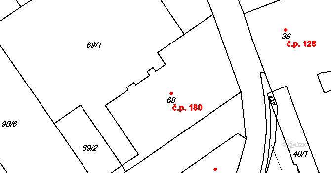 Košťálov 180 na parcele st. 68 v KÚ Košťálov, Katastrální mapa