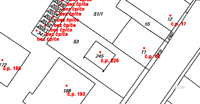 Borek 226 na parcele st. 245 v KÚ Borek u Českých Budějovic, Katastrální mapa