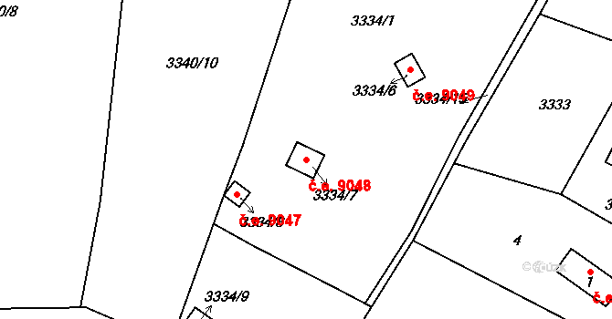 Střekov 9048, Ústí nad Labem na parcele st. 3334/7 v KÚ Střekov, Katastrální mapa