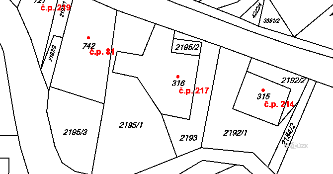 Dolní Čermná 217 na parcele st. 316 v KÚ Dolní Čermná, Katastrální mapa