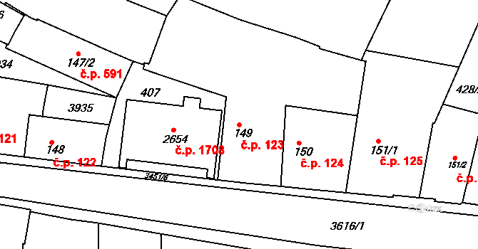 Lysá nad Labem 123 na parcele st. 149 v KÚ Lysá nad Labem, Katastrální mapa