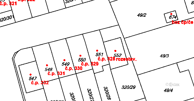 Přední Ptákovice 328, Strakonice na parcele st. 551 v KÚ Přední Ptákovice, Katastrální mapa
