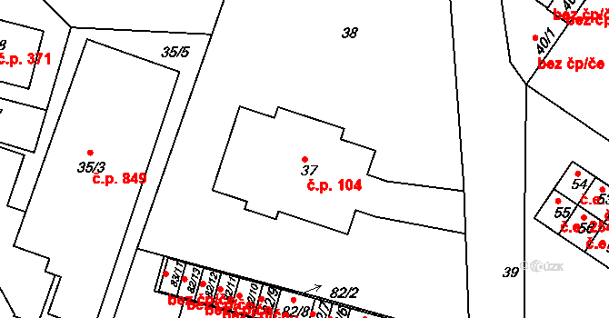Miřetice u Klášterce nad Ohří 104, Klášterec nad Ohří na parcele st. 37 v KÚ Miřetice u Klášterce nad Ohří, Katastrální mapa