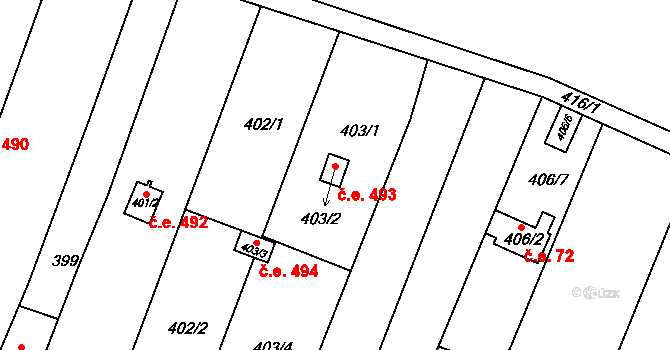 Sadová 493, Brno na parcele st. 403/2 v KÚ Sadová, Katastrální mapa