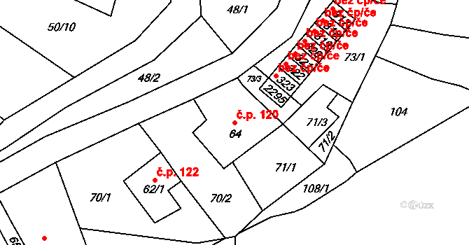 Horní Stropnice 120 na parcele st. 64 v KÚ Horní Stropnice, Katastrální mapa