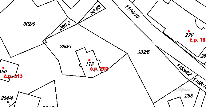 Cínovec 203, Dubí na parcele st. 113 v KÚ Cínovec, Katastrální mapa