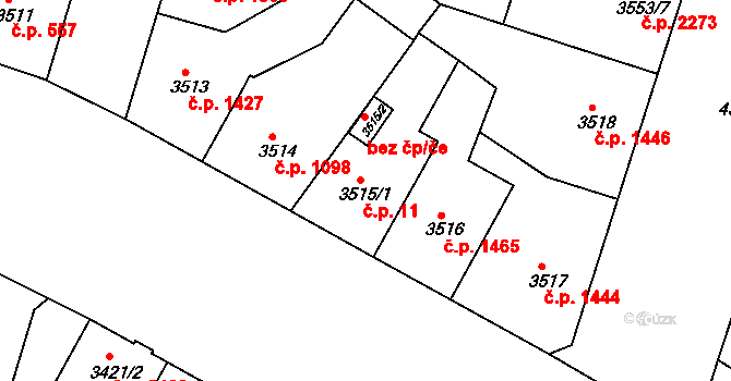 Teplice 11 na parcele st. 3515/1 v KÚ Teplice, Katastrální mapa