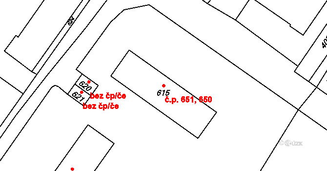 Jablunkov 650,651 na parcele st. 615 v KÚ Jablunkov, Katastrální mapa