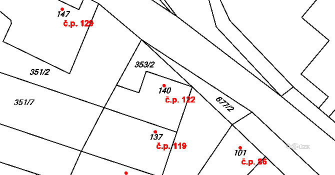 Chlumín 122 na parcele st. 140 v KÚ Chlumín, Katastrální mapa