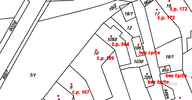 Borohrádek 169 na parcele st. 10 v KÚ Borohrádek, Katastrální mapa