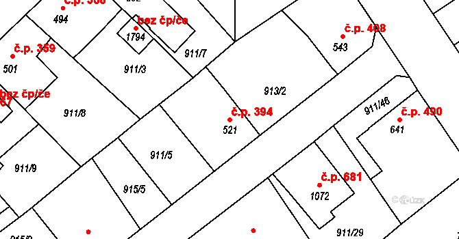 Rožmitál pod Třemšínem 394 na parcele st. 521 v KÚ Rožmitál pod Třemšínem, Katastrální mapa