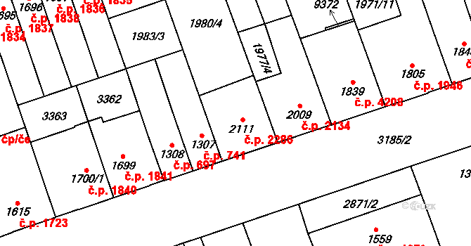 Hodonín 2286 na parcele st. 2111 v KÚ Hodonín, Katastrální mapa