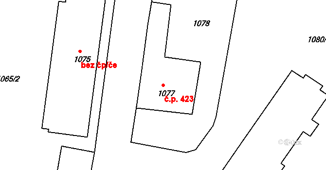 České Budějovice 3 423, České Budějovice na parcele st. 1077 v KÚ České Budějovice 3, Katastrální mapa