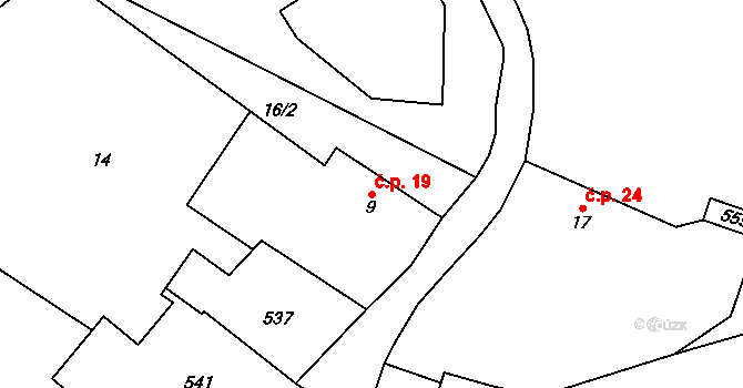 Kašov 19, Kuks na parcele st. 9 v KÚ Kašov, Katastrální mapa
