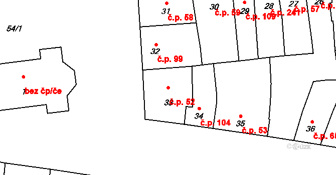 Opatovice 52 na parcele st. 33 v KÚ Opatovice u Rajhradu, Katastrální mapa