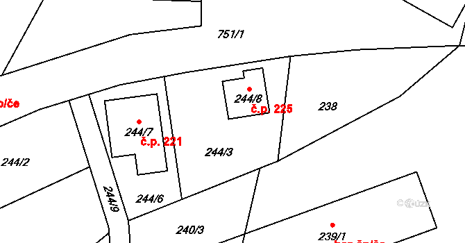 Čelkovice 225, Tábor na parcele st. 244/8 v KÚ Čelkovice, Katastrální mapa