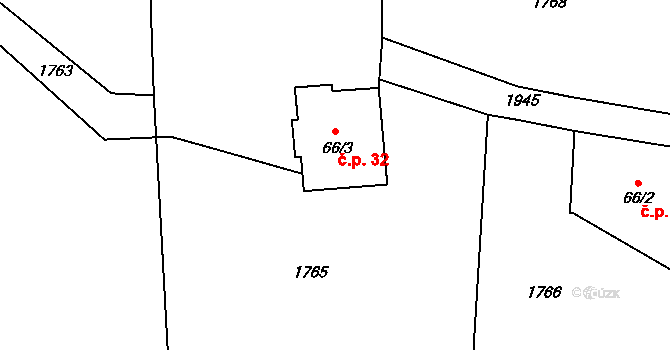 Lhotka 32, Bílovec na parcele st. 66/3 v KÚ Lubojaty, Katastrální mapa