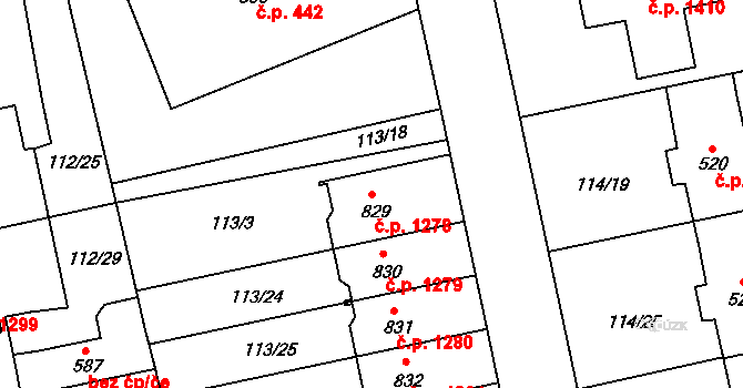 Rudná 1278 na parcele st. 829 v KÚ Dušníky u Rudné, Katastrální mapa