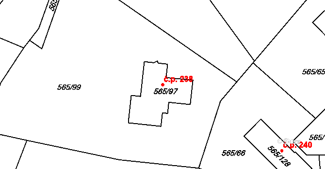 Kanice 238 na parcele st. 565/97 v KÚ Kanice, Katastrální mapa