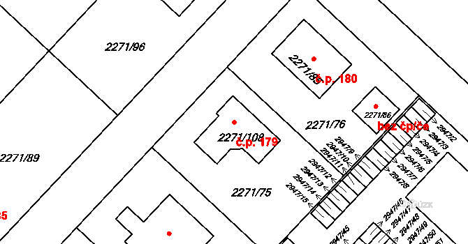 Dačice IV 179, Dačice na parcele st. 2271/108 v KÚ Dačice, Katastrální mapa