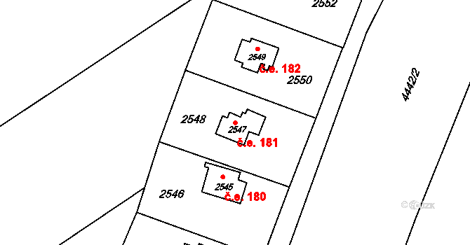 Martinov 181, Ostrava na parcele st. 2547 v KÚ Martinov ve Slezsku, Katastrální mapa