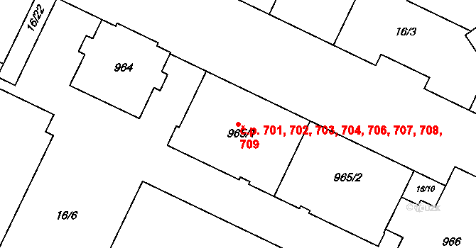 Dolní Břežany 701,702,703,704,706, na parcele st. 970 v KÚ Dolní Břežany, Katastrální mapa