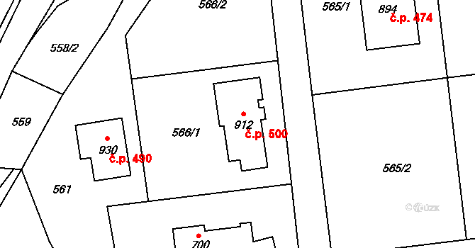 Černý Vůl 500, Statenice na parcele st. 912 v KÚ Statenice, Katastrální mapa